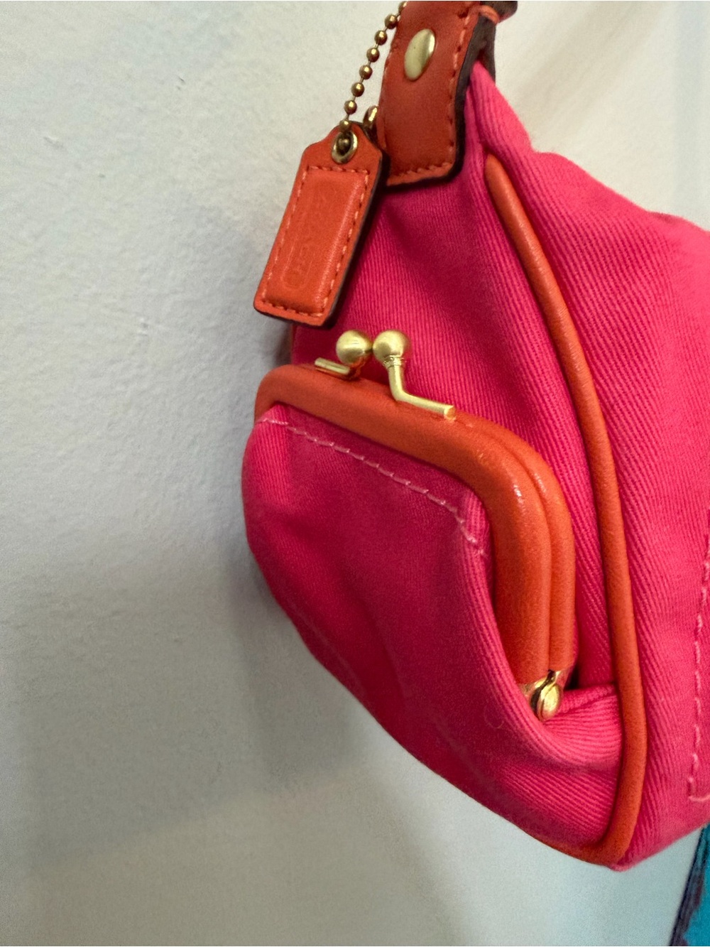 RARE Y2K Coach Bonnie Cashin Carry Kisslock Mini Shoulder Bag Pink Orange 42583 - Picture 8 of 16